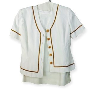 Branka Klarige 100% Cotton White and Gold Suit with Skirt Set size 10